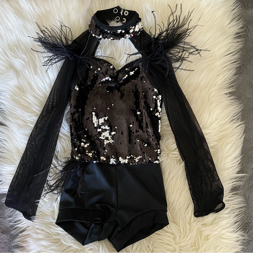 Weissman Black Jazz Sequin Dance Leotard Costume